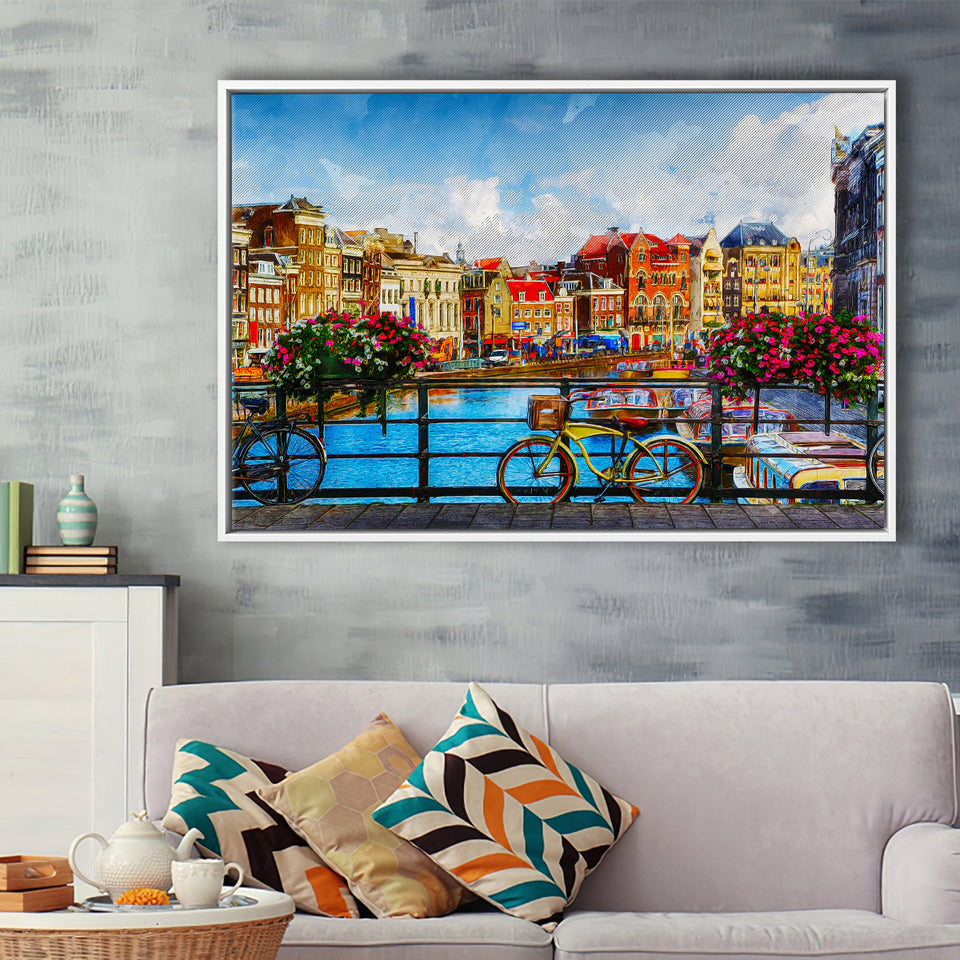Amsterdam, Amsterdam Painting, Framed Canvas Prints Wall Art Home Decor,Floating Frame, Ready to Hang