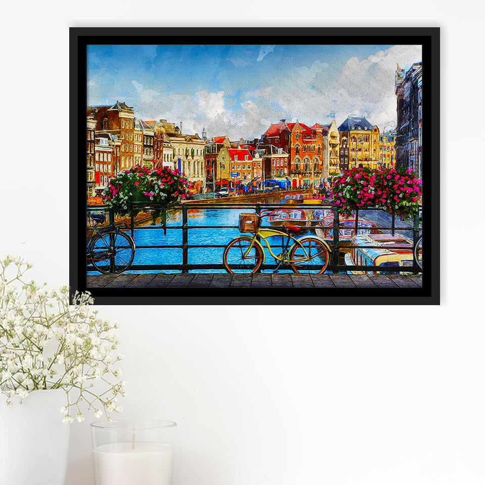 Amsterdam, Amsterdam Painting, Framed Canvas Prints Wall Art Home Decor,Floating Frame, Ready to Hang