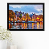 Amsterdam Colorful City Landscape Framed Canvas Prints Wall Art Decor - Paiting Canvas, Art Prints, Floating Frame
