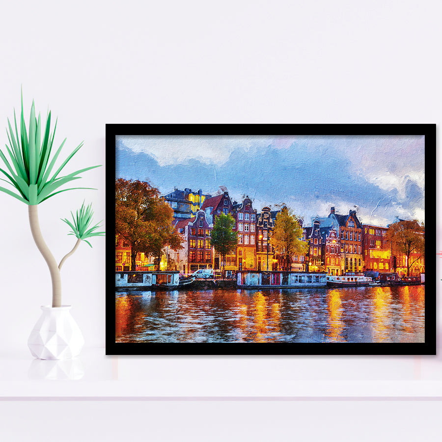 Amsterdam Colorful City Landscape Framed Art Prints Wall Decor - Painting Prints, Framed Picture, Home Decor
