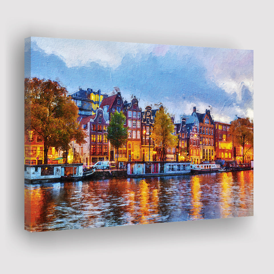 Amsterdam Colorful City Landscape Canvas Prints Wall Art Decor - Paiting Canvas, Art Prints, Wall Decor, For Sale