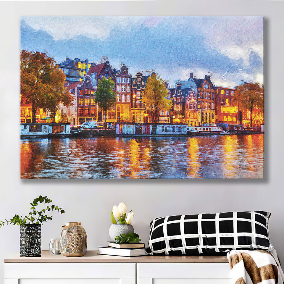 Amsterdam Colorful City Landscape Canvas Prints Wall Art Decor - Paiting Canvas, Art Prints, Wall Decor, For Sale