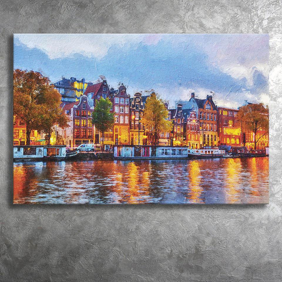 Amsterdam Colorful City Landscape Canvas Prints Wall Art Decor - Paiting Canvas, Art Prints, Wall Decor, For Sale