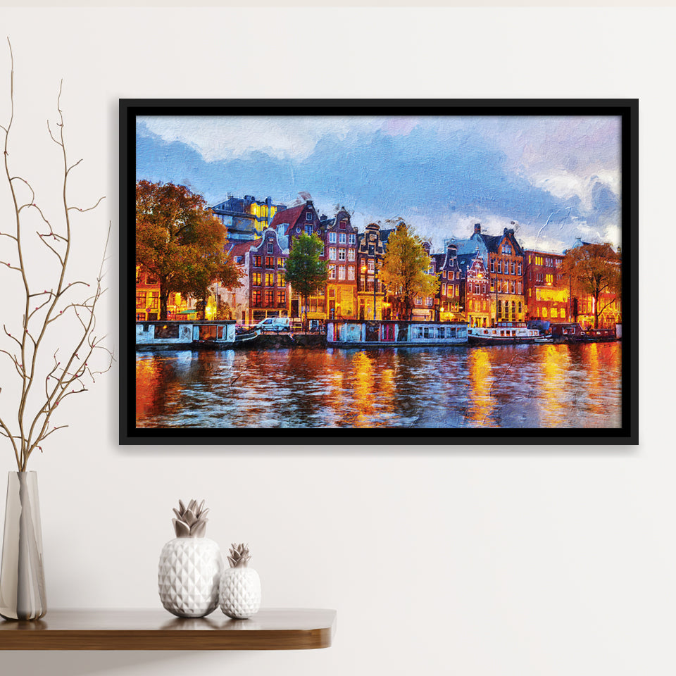 Amsterdam Colorful City Landscape Framed Canvas Prints Wall Art Decor - Paiting Canvas, Art Prints, Floating Frame