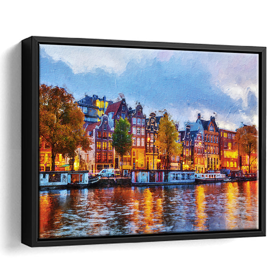 Amsterdam Colorful City Landscape Framed Canvas Prints Wall Art Decor - Paiting Canvas, Art Prints, Floating Frame