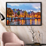 Amsterdam Colorful City Landscape Framed Canvas Prints Wall Art Decor - Paiting Canvas, Art Prints, Floating Frame