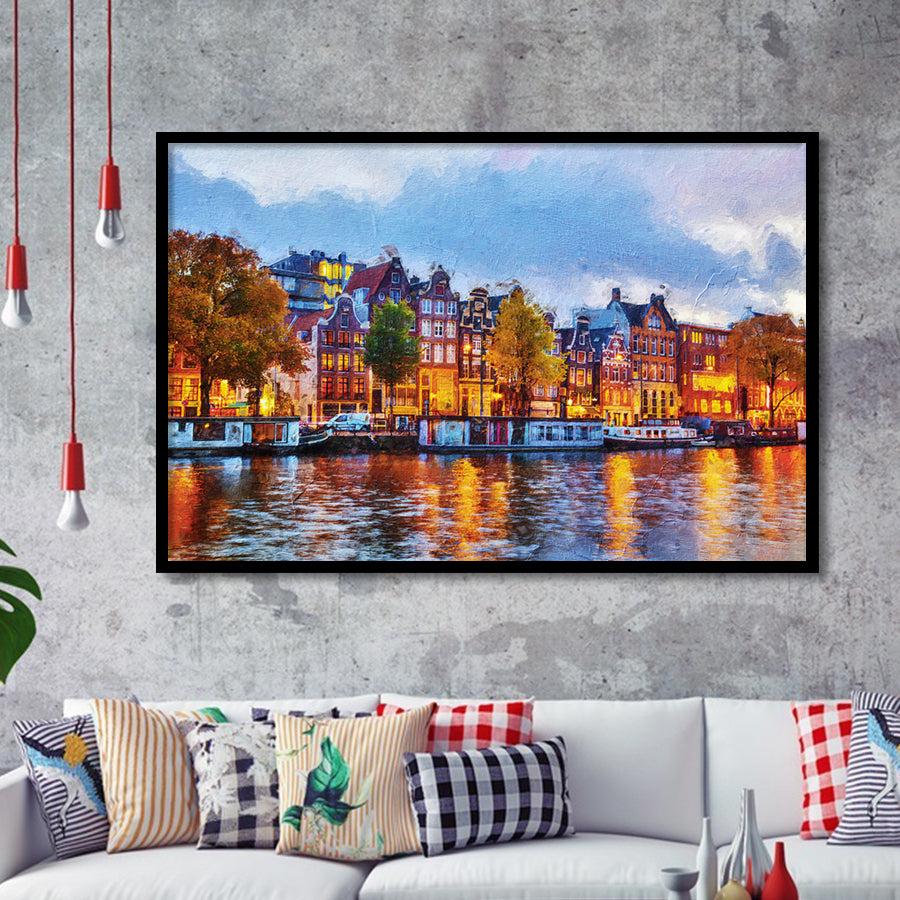 Amsterdam Colorful City Landscape Framed Art Prints Wall Decor - Painting Prints, Framed Picture, Home Decor