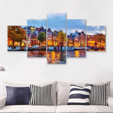 Amsterdam Colorful City Landscape 5 Piece Canvas Prints Wall Art Decor - Painting Canvas, Multi Panels
