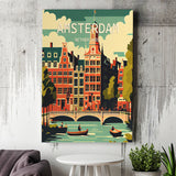 Amsterdam Netherlands Retro Art Print ,City Art Print, Large Canvas, Canvas Print Wall Art Home Decor