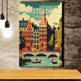 Amsterdam Netherlands Retro Art Print ,City Art Print, Large Canvas, Canvas Print Wall Art Home Decor