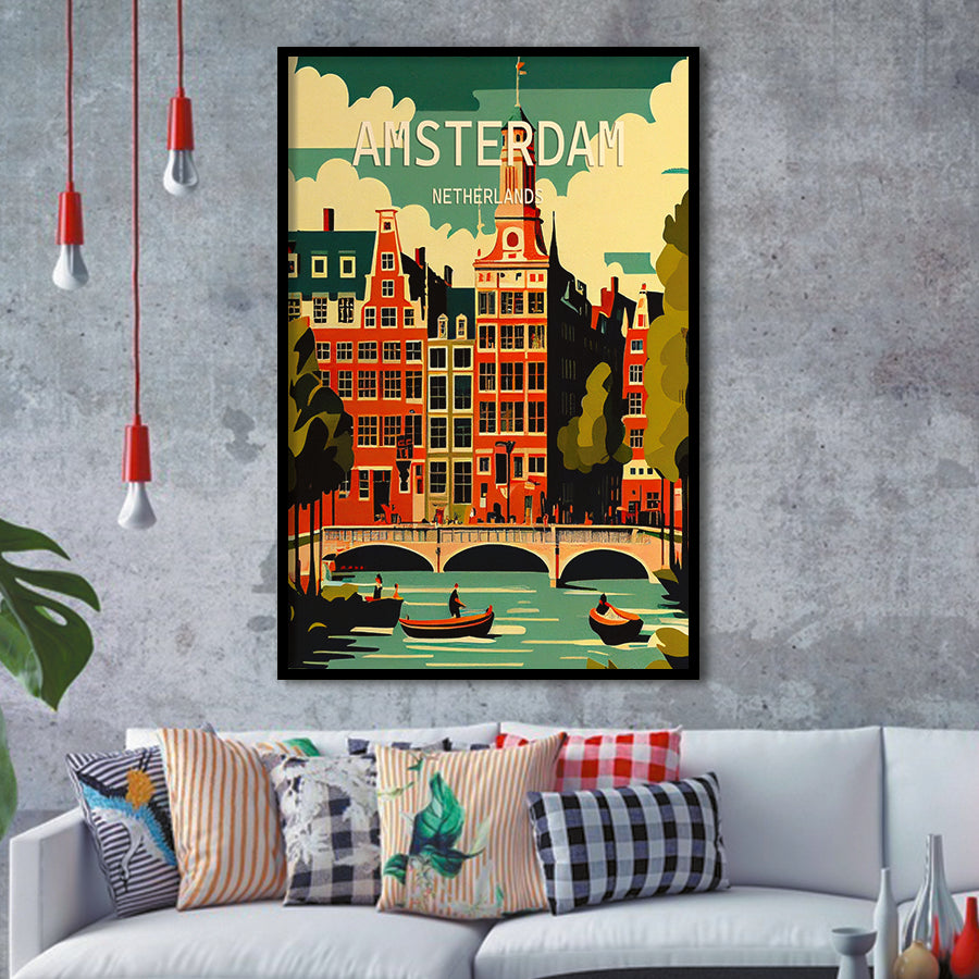 Amsterdam Netherlands Retro Art Print, City Art Print, Framed Art Print Wall Art Home Decor, Framed Picture