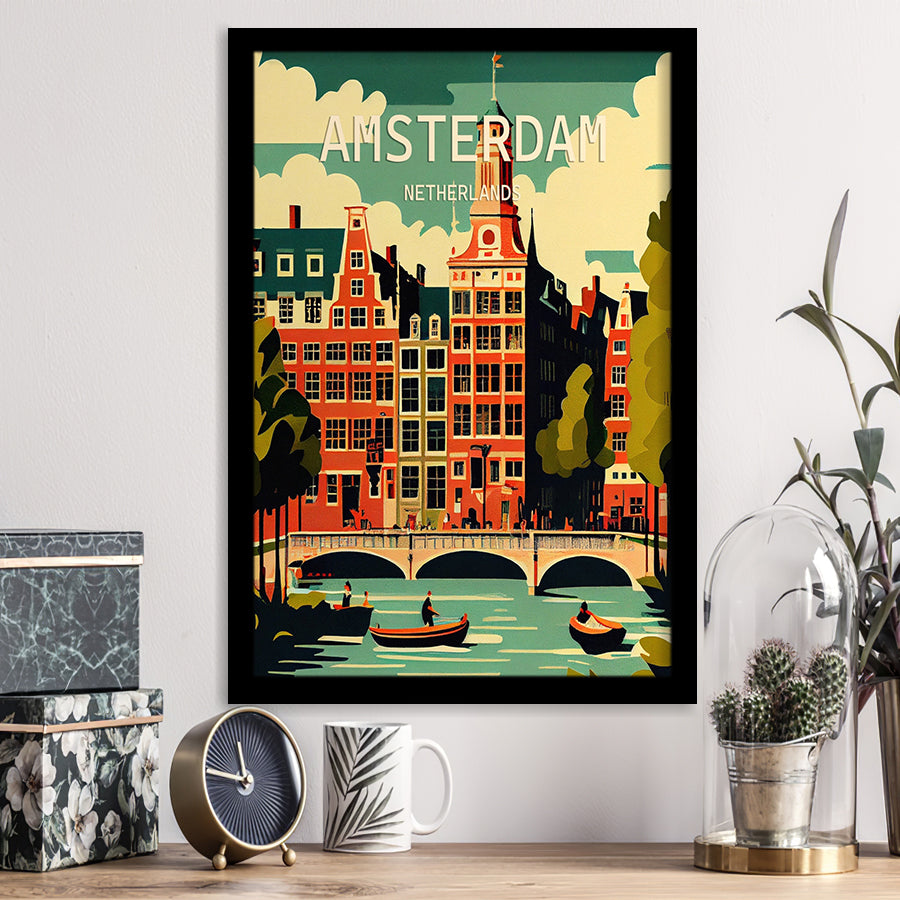 Amsterdam Netherlands Retro Art Print, City Art Print, Framed Art Print Wall Art Home Decor, Framed Picture