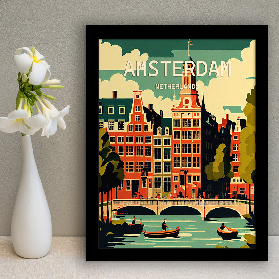 Amsterdam Netherlands Retro Art Print, City Art Print, Framed Art Print Wall Art Home Decor, Framed Picture