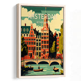 Amsterdam Netherlands Retro Art Print, Large Canvas, Framed Canvas Print Wall Art Home Decor, Floating Frame
