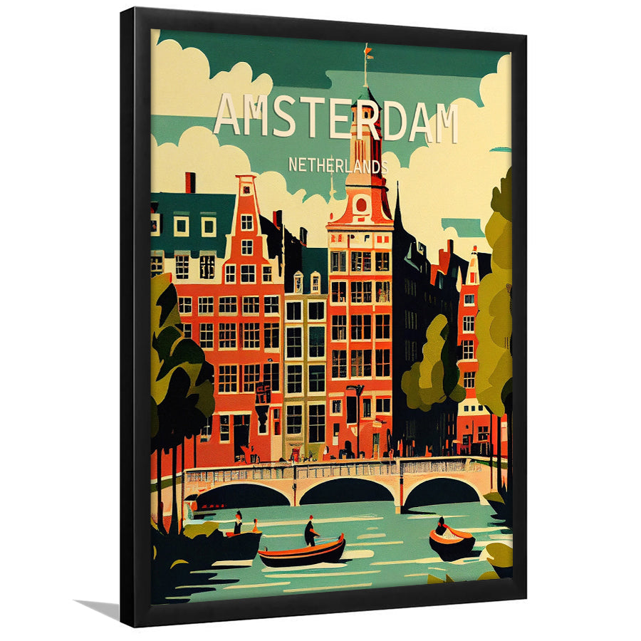 Amsterdam Netherlands Retro Art Print, City Art Print, Framed Art Print Wall Art Home Decor, Framed Picture