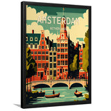 Amsterdam Netherlands Retro Art Print, City Art Print, Framed Art Print Wall Art Home Decor, Framed Picture