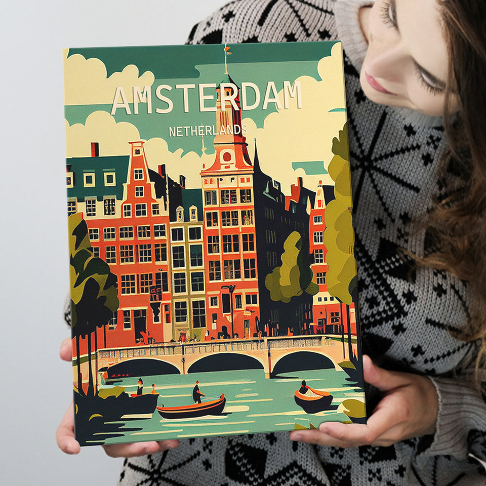 Amsterdam Netherlands Retro Art Print ,City Art Print, Large Canvas, Canvas Print Wall Art Home Decor