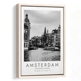 Amsterdam, Netherlands Black And White Art Framed Canvas Prints Wall Art Home Decor, Floating Frame