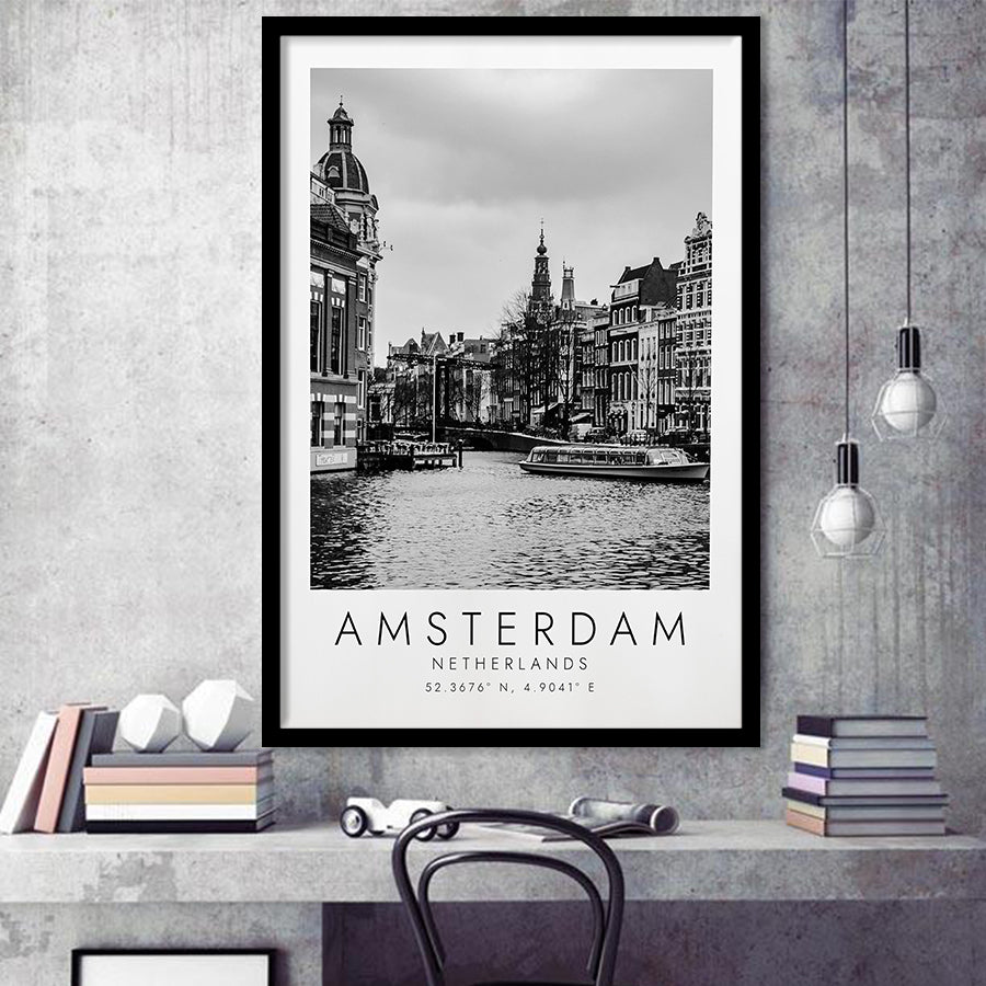 Amsterdam, Netherlands Black And White Art Framed Art Prints Wall Art Decor, Framed Picture