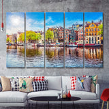 Amsterdam Old City Spring Landscape 5 Piece B Canvas Prints Wall Art Decor - Painting Canvas, Multi Panels