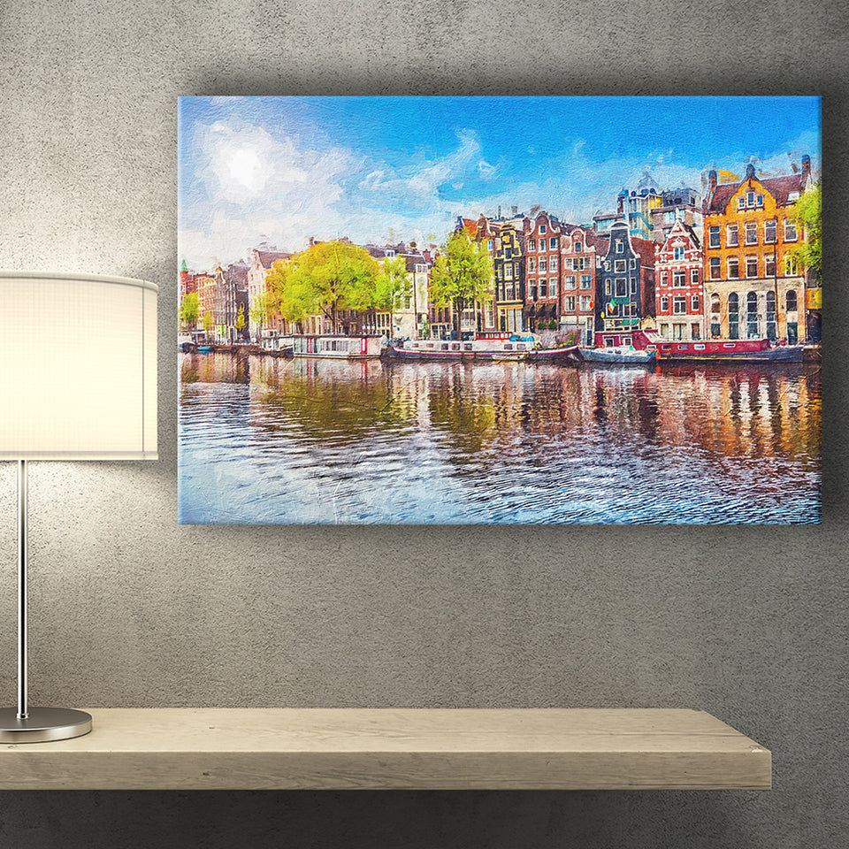 Amsterdam Old City Spring Landscape Canvas Prints Wall Art Decor - Paiting Canvas, Art Prints, Wall Decor, For Sale