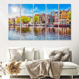 Amsterdam Old City Spring Landscape 5 Piece B Canvas Prints Wall Art Decor - Painting Canvas, Multi Panels