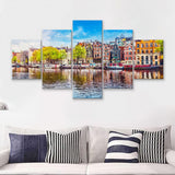 Amsterdam Old City Spring Landscape 5 Piece Canvas Prints Wall Art Decor - Painting Canvas, Multi Panels
