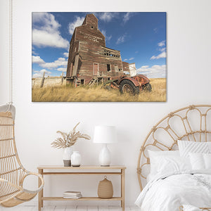 An Old Tractor Rusts Away Near A Grain Elevator In The Ghost Town Of Bents Canvas Wall Art - Canvas Prints, Prints For Sale, Painting Canvas,Canvas On Sale