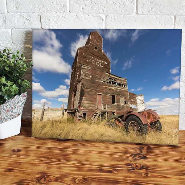 An Old Tractor Rusts Away Near A Grain Elevator In The Ghost Town Of Bents Canvas Wall Art - Canvas Prints, Prints For Sale, Painting Canvas,Canvas On Sale