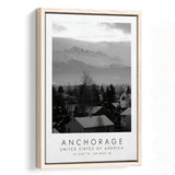 Anchorage, Alaska Usa Black And White Art Framed Canvas Prints Wall Art Home Decor, Floating Frame
