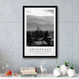 Anchorage, Alaska Usa Black And White Art Framed Canvas Prints Wall Art Home Decor, Floating Frame