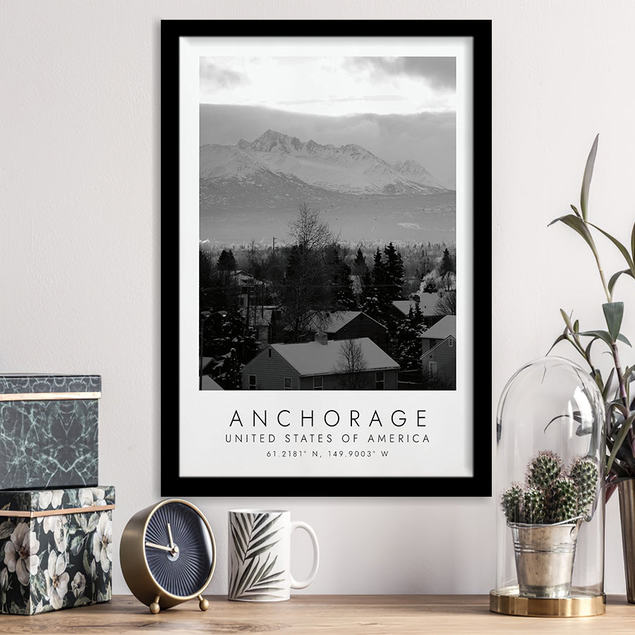 Anchorage, Alaska Usa Black And White Art Framed Art Prints Wall Art Decor, Framed Picture