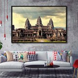 Ancient Khmer Temple, Ancient Architecture Framed Canvas Prints Wall Art Decor, Black Floating Frame