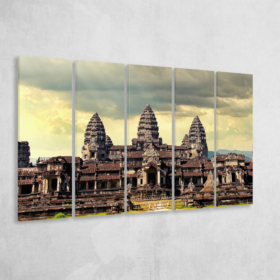 Ancient Khmer Temple, Ancient Architecture 5 Panels B,Large Canvas,Canvas Prints Wall Art Home Decor