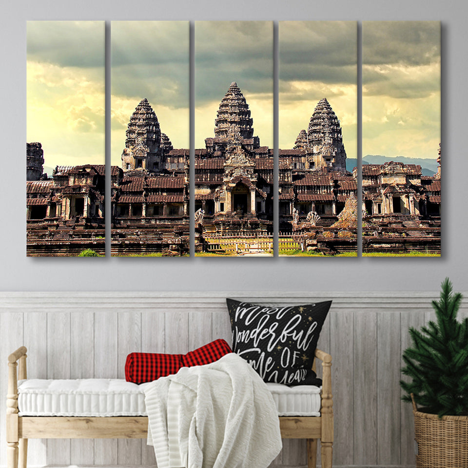 Ancient Khmer Temple, Ancient Architecture 5 Panels B,Large Canvas,Canvas Prints Wall Art Home Decor
