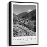 Andorra La Vella, Andorra Black And White Art Framed Canvas Prints Wall Art Home Decor, Floating Frame