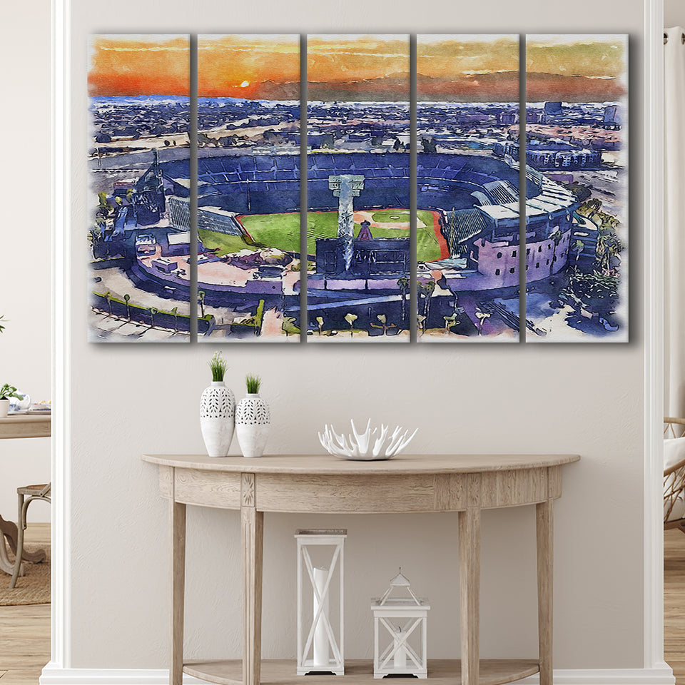 Angel Stadium Los Angeles Angels Watercolor, 5 Pieces B, Multi Panel Canvas Prints Wall Art Decor