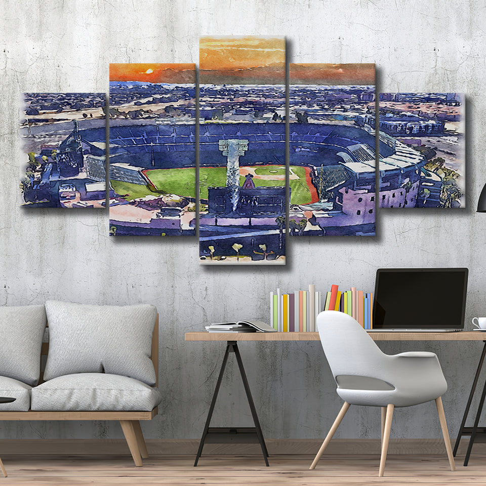 Angel Stadium Los Angeles Angels Watercolor, 5 Pieces, Multi Panel Canvas Prints Wall Art Decor