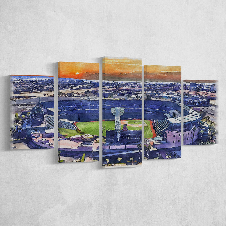 Angel Stadium Los Angeles Angels Watercolor, 5 Pieces, Multi Panel Canvas Prints Wall Art Decor