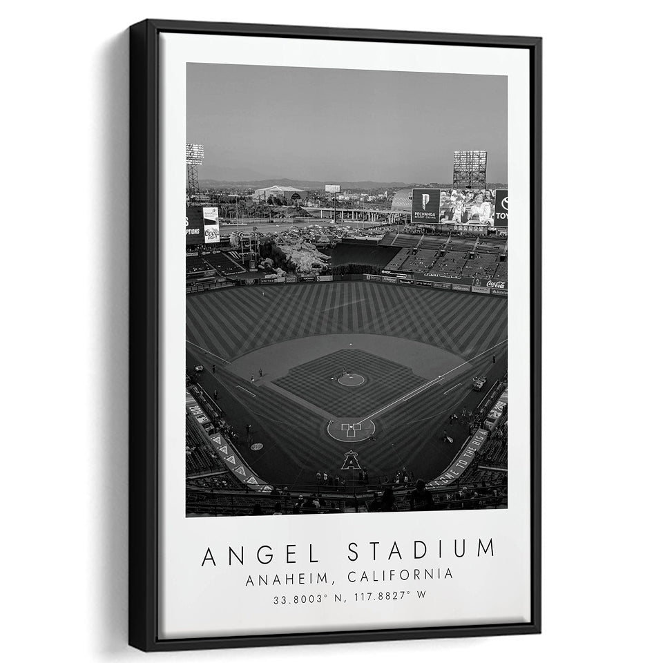 Angel Stadium La Angels Baseball Lovers Black And White Art Framed Canvas Prints Wall Art Home Decor, Floating Frame
