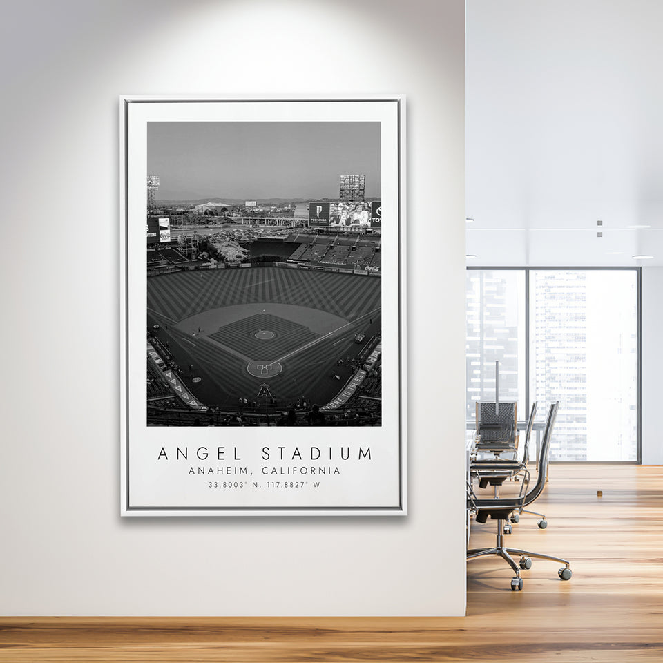 Angel Stadium La Angels Baseball Lovers Black And White Art Framed Canvas Prints Wall Art Home Decor, Floating Frame
