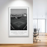 Angel Stadium La Angels Baseball Lovers Black And White Art Framed Canvas Prints Wall Art Home Decor, Floating Frame