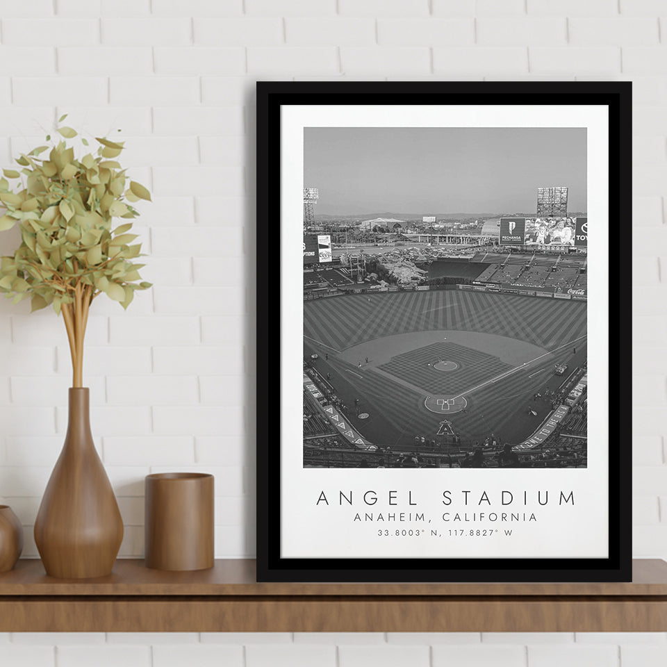 Angel Stadium La Angels Baseball Lovers Black And White Art Framed Canvas Prints Wall Art Home Decor, Floating Frame