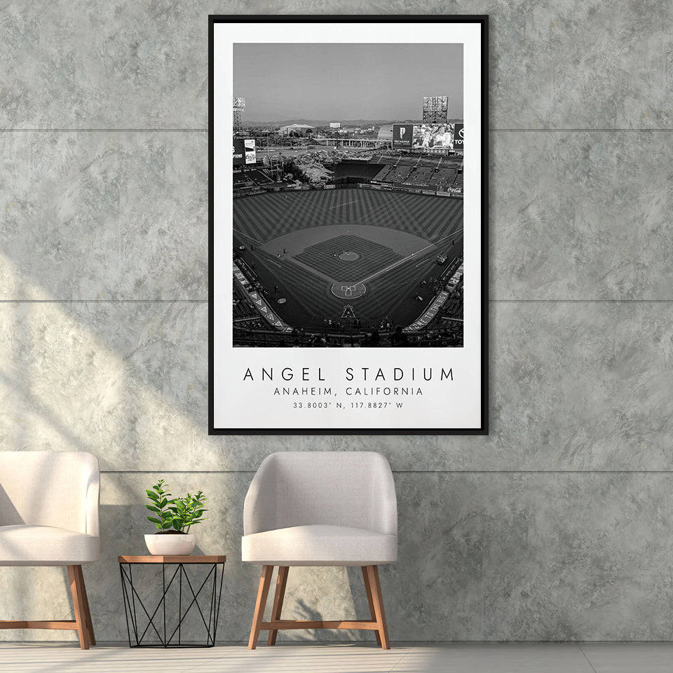 Angel Stadium La Angels Baseball Lovers Black And White Art Framed Canvas Prints Wall Art Home Decor, Floating Frame