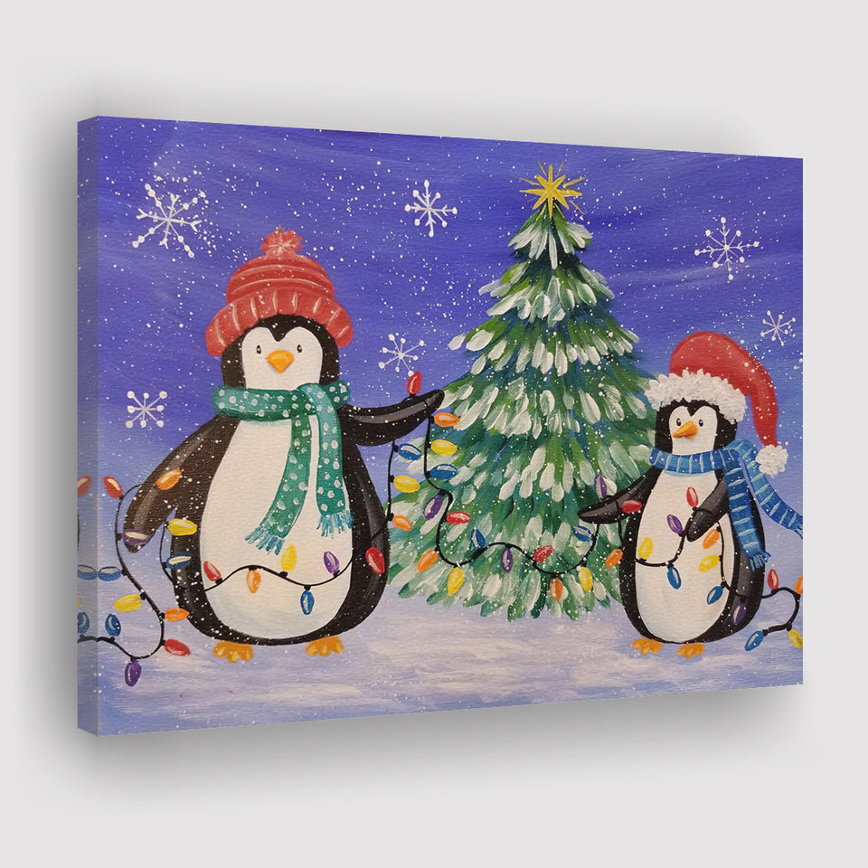 Angela Penguin Christmas Anderson Paintings Winter Xmas Canvas Prints Wall Art - Painting Canvas, Home Wall Decor, For Sale