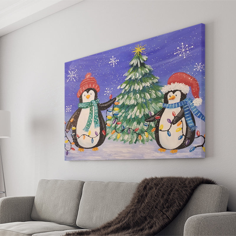 Angela Penguin Christmas Anderson Paintings Winter Xmas Canvas Prints Wall Art - Painting Canvas, Home Wall Decor, For Sale