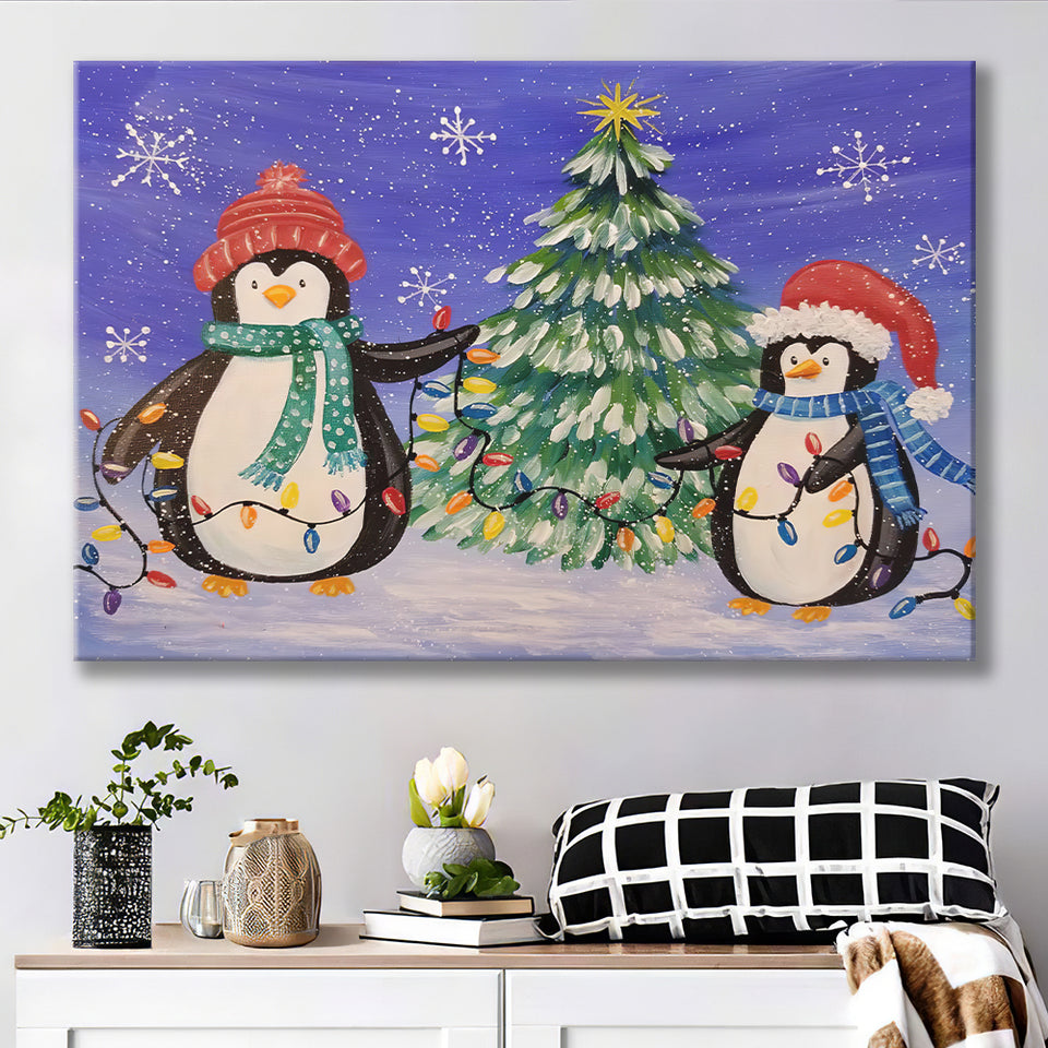 Angela Penguin Christmas Anderson Paintings Winter Xmas Canvas Prints Wall Art - Painting Canvas, Home Wall Decor, For Sale