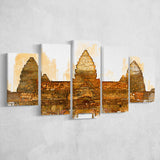 Angkor Ruins In Cambodia, Angkor Wall Art, Angkor Ruins Painting, Multi Panels, 5 Pieces, Canvas Prints Wall Art Home Decor
