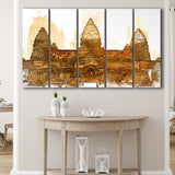 Angkor Ruins In Cambodia, Angkor Wall Art, Angkor Ruins Painting,5 Pieces B, Canvas Prints Wall Art Home Decor,X Large Canvas
