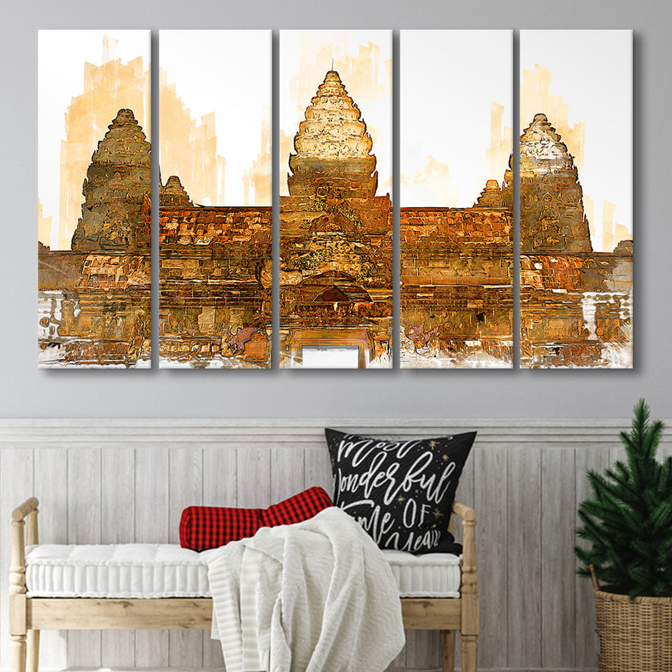 Angkor Ruins In Cambodia, Angkor Wall Art, Angkor Ruins Painting,5 Pieces B, Canvas Prints Wall Art Home Decor,X Large Canvas